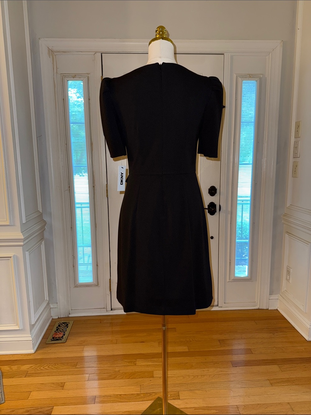Dkny Black Knee Length Dress with Puff Sleeves and Side Tie - Picture 7 of 7